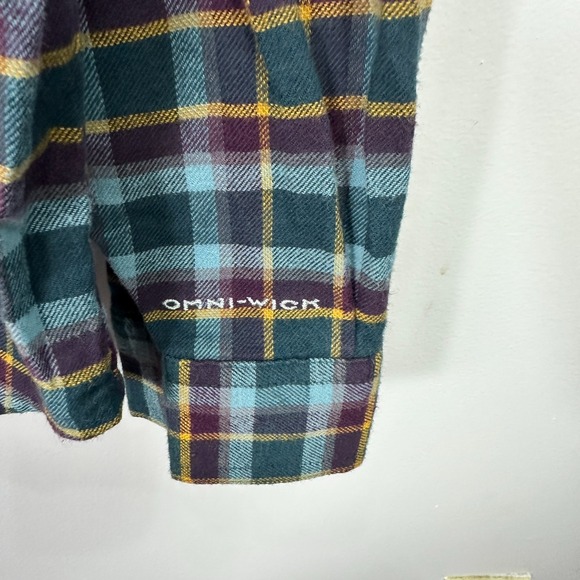 Columbia Omni Wick Plaid Flannel Shirt Mens M Blue Green Button Front Outdoors - Picture 2 of 7